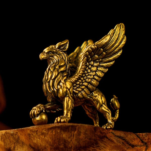 Solid Brass Griffin Figurine – Mythical Winged Creature Decor
