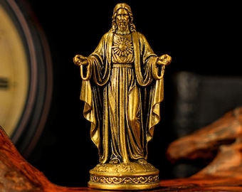 Religiös figur i massiv mässing – Skrivbords- och hylldekor i vintagestil