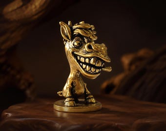 Statuetta di asinello divertente in ottone massiccio, scultura giocosa, decorazione da scrivania, regalo per gli amanti degli animali.