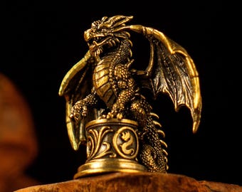 Solid Brass Dragon Figurine, Dragon King Sculpture, Fantasy Desk Decor, Small Metal Gift