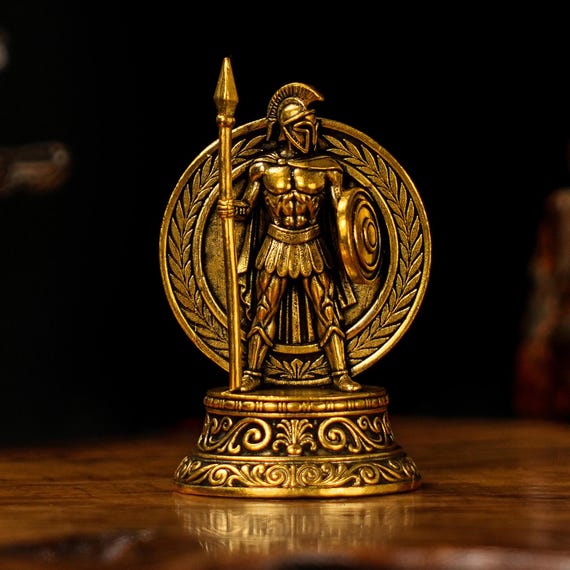 Solid Brass Spartan Warrior Figurine Greek Soldier Statue Desk Decor Office Shelf Gift