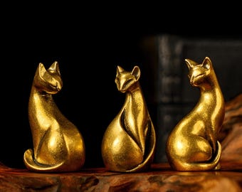 Massief messing minimalistisch kattenbeeldje – Elegante woondecoratie