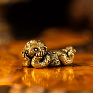 Solid Brass Sloth Figurines Three Gentle Resting Poses Desk and Shelf Decor B-Sloth