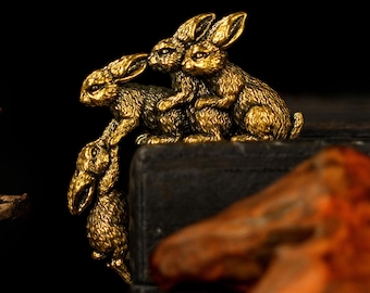 Messing konijn sculptuur - retro messing konijntjes speels design interieuraccent