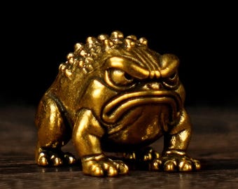 Solid Brass Angry Frog Figurine – Expressive Retro Frog Sculpture Collectible Desk Decor