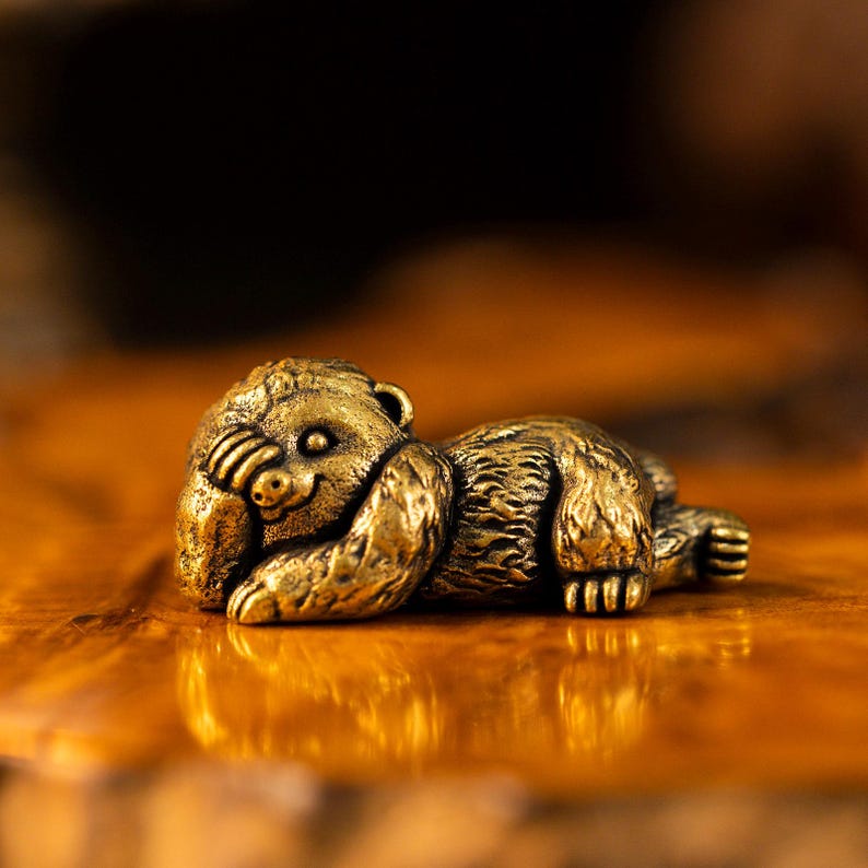 Solid Brass Sloth Figurines Three Gentle Resting Poses Desk and Shelf Decor A-Sloth