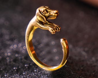 Bague rétro en laiton pour teckel - anneau ouvert réglable pour chien