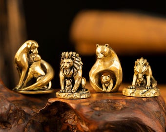 Solid Brass Guardian Animal Figurines Loyal Dog Bear Wolf Lion Desk Decor Gift