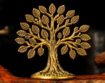 Solid Brass Tree of Life Figurine – Pure Brass Ornament Desk Shelf Decor