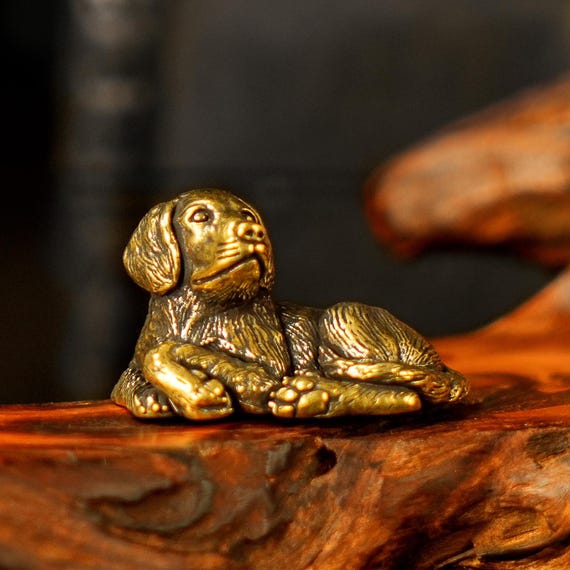 Solid Brass Sleeping Dog Figurine – Retro Relaxed Puppy Desk Decor