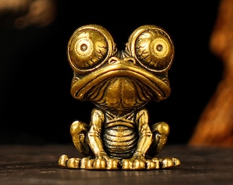 Retro Brass Frog Figurine Funny Animal Desk Decor Late Night Mood Home Accent Gift