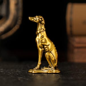 Vintage Solid Brass Greyhound Dog Sculpture – Lean Seated Canine Symbol of Strength & Grace