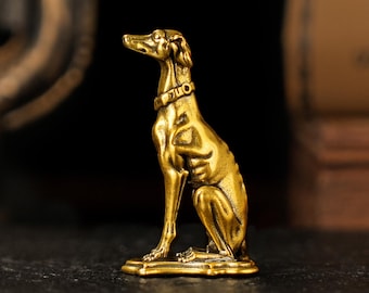 Brass Greyhound Statue – Seated Lean Pose Elegant Dog Figurine Home Decor