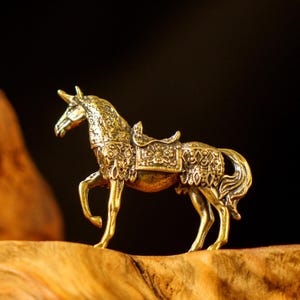 Starlit Sabreur – Solid Brass Unicorn Warhorse Statue, Vintage Mythical Decor for Collectors