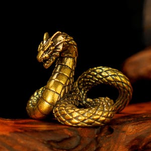 Solid Brass Serpent Dragon Sculpture – Coiled Mythical Snake Figurine for Shelf or RPG Display