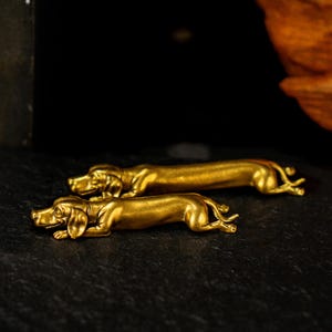 Solid Brass Dachshund Figurine – Lying Sausage Dog Sculpture Normal & Plus Long Versions Vintage Collectible Desk and Shelf Decor Gift