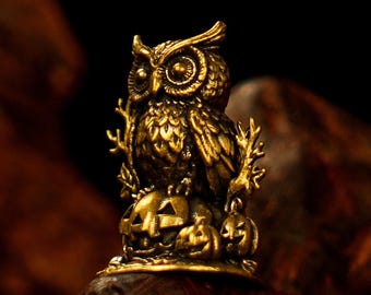 Solid Brass Owl Pumpkin Figurine Halloween Decor Owl Statue Desk Shelf Home Gift