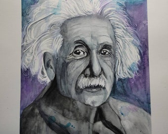 Original watercolor painting Albert Einstein, Einstein Painting,  Albert Einstein Portrait,  Art for Nerds, Office Decor, college dorm art