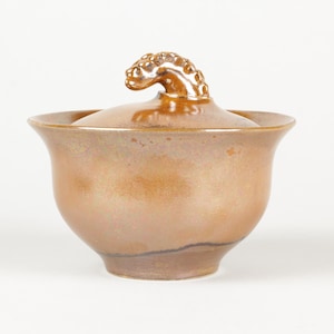 Handmade Ceramic Gaiwan 120ml: Gold Iridescent Glaze, Tentacle Lid Knob, Gongfu Tea Brewing