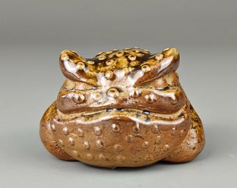 Wood-Fired Angry Eyebrow Frog Tea Pet – Handmade Ceramic Figurine – One of a Kind Pottery Sculpture