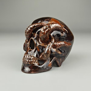 Handmade Ceramic Octopus Skull Figurine: Magma Glaze Dark Art Decor