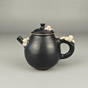 Handgjord keramisk tekanna 150ml: Svart matt glasyr, ögondekor, Gongfu teservis