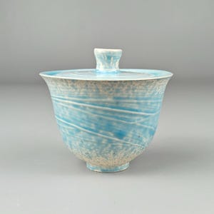 Gaiwan 130 ml | Light Blue Glazed Textured Teaware | Handmade Gongfu Tea Brewing Bowl with Lid | 2025