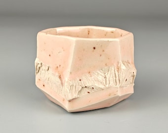 Handmade Kurinuki Tea and Coffee Cup: Pink Ceramic Cup, Stone Texture (70ml)