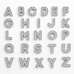 Lettres en strass A-Z | Lettres coulissantes 12 mm | Pendentif bracelet alphabet coulissant argenté | Breloques pour bijoux et colliers à faire soi-même | Lettres coulissantes