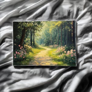Entspannendes Waldölgemälde, Digitaler Download, Claude Monet, Vintage Wandkunst, druckbare Poster, Stimmungsvolle Landschaft, Bürodekor
