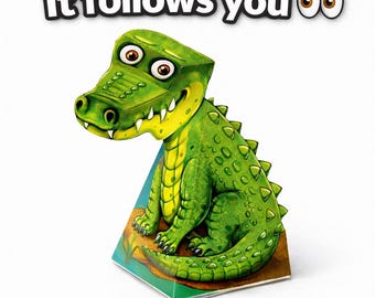 Cocodrilo de juguete con ojos que siguen la mirada – Manualidad de papel con ilusión óptica (Descarga digital)