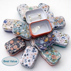 Magnetic Needle Case with Needles – Floral Sewing Needle Kit with 2 Magnets, Threader & Storage Tin