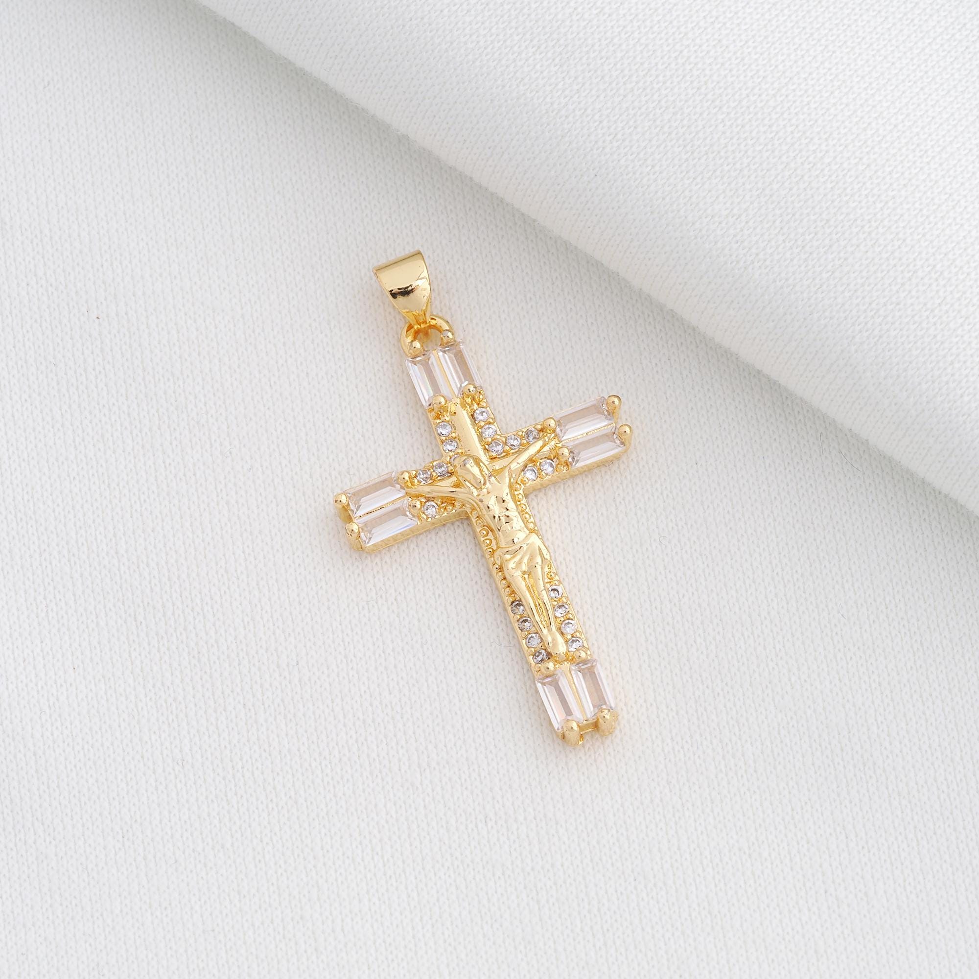 14K Gelbgold Politur Solid Gravierbares Kruzifix Kreuz Religiös
