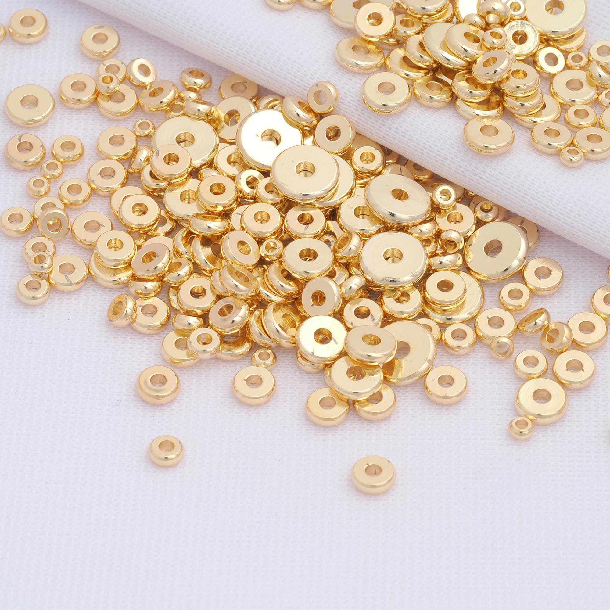 100pcs Gold Disc Beads,14K Gold Filled Flat Spacer Round Beads,Gold Heishi Beads for DIY Bracelet Necklace Jewelry Findings Making