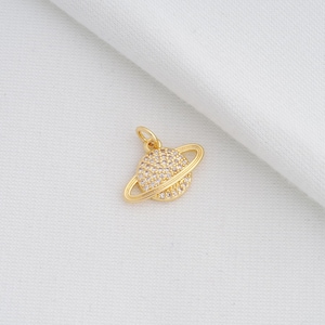 1 pcs Gold Saturn Charm,18K Gold Filled Planet Pendant,Round Charms,DIY Jewelry Supplies,16x10x2mm
