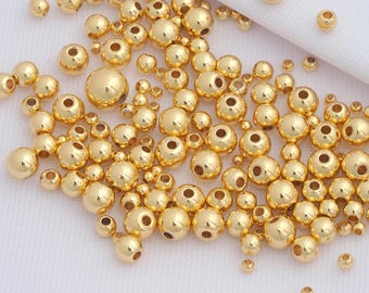 Bracelet Beads,18K Gold Filled Round Ball Spacer Beads,Gold Spacer Beads for Bracelet Necklace Earrings Jewelry Making