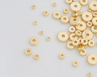 100pcs Gold Disc Beads,18K Gold Filled Flat Spacer Round Beads,Gold Heishi Beads for DIY Bracelet Necklace Jewelry Findings Making