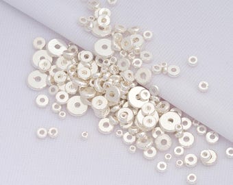 100pcs Silver Disc Beads,Silver Filled Flat Spacer Round Beads,Gold Heishi Beads for DIY Bracelet Necklace Jewelry Findings Making
