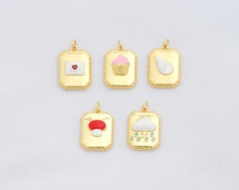 1 pcs Gold Envelope Charm,18K Gold Filled Mushroom Pendant,Cake Charm,Square Charms,DIY Jewelry Supplies,26x16x3.3mm