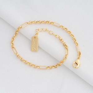 1 Str Gold Rolo Bracelet, 18K Gold Filled Square Bracelet,Lobster Clasp Bracelet, Paperclip Bracelet, Gift For Her,17+5.5cm