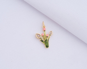 1 pcs Enamel Grass Charm,18K Gold Filled Plant Pendant,DIY Jewelry Supplies,22x13x2mm