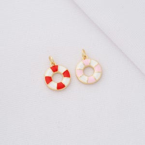 1 pcs Enamel Lifebuoy Charm,18K Gold Filled Lifebuoy Pendant,DIY Jewelry Supplies,18.7x12.5x2mm