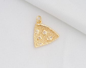 1 pcs Gold Pizza Pendant,18K Gold Filled Pizza Charm,Food Charm DIY Bracelet Jewelry Making Findings Supply,22.7x19x2.2mm