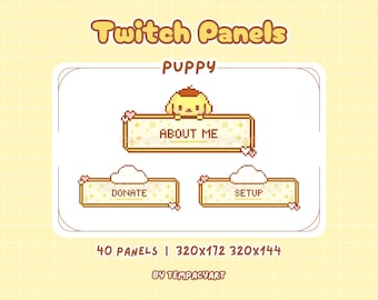 Pixel Cute Puppy Twitch Panels | 40 Panels | Twitch Discord YouTube | Gaming Streaming | Cute Kawaii | Pastel Yellow