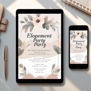Modern Elopement Party Invitation – Printable Wedding Reception Card – Digital Instant Download