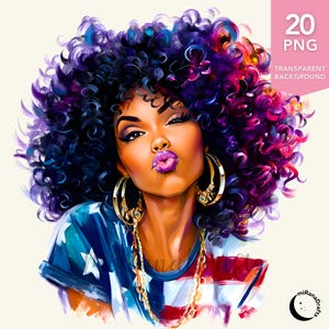 Clipart de 4 de julho, Clipart de moda de mulher negra, PNG engraçado de mulher negra, PNG de mulher afro, Design de sublimação, Diário de sucata, Adesivo de scrapbook