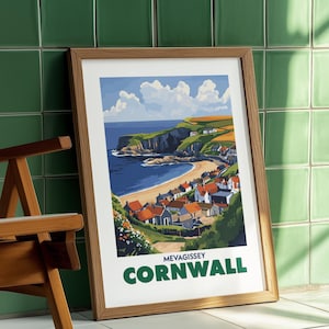 Mevagissey, Cornouailles, affiche de voyage vintage de Zazzle.be Liste d&#39;envies Vous avez des idées ? Art mural côtier, téléchargement numérique | Impression paysage rétro bord de mer britannique imprimable