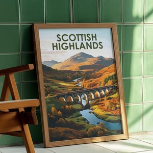 Scottish Highlands Train Print | Digital Wall Art | Autumn Landscape Viaduct Poster | Multiple Sizes | Scotland Travel Decor Download