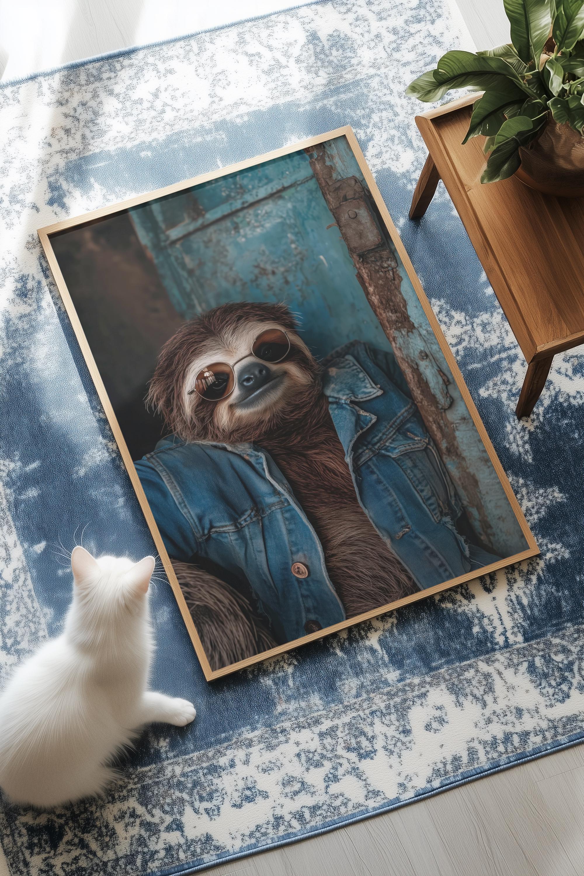 Cool Sloth Art Print | Funny Animal Wall Decor | Sloth in Sunglasses ...