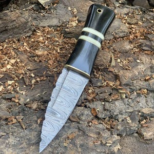 Hand forged  Damascus steel blade Celtic  scottish Dirk SGIAN Dubh knife custome handmade Buffalo handle with leather sheath.